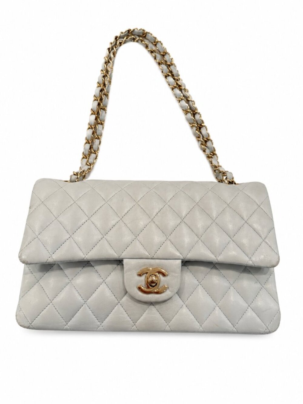 Chanel Classic Flap Bag – Light Blue / Gray Lambskin & Gold Hardware